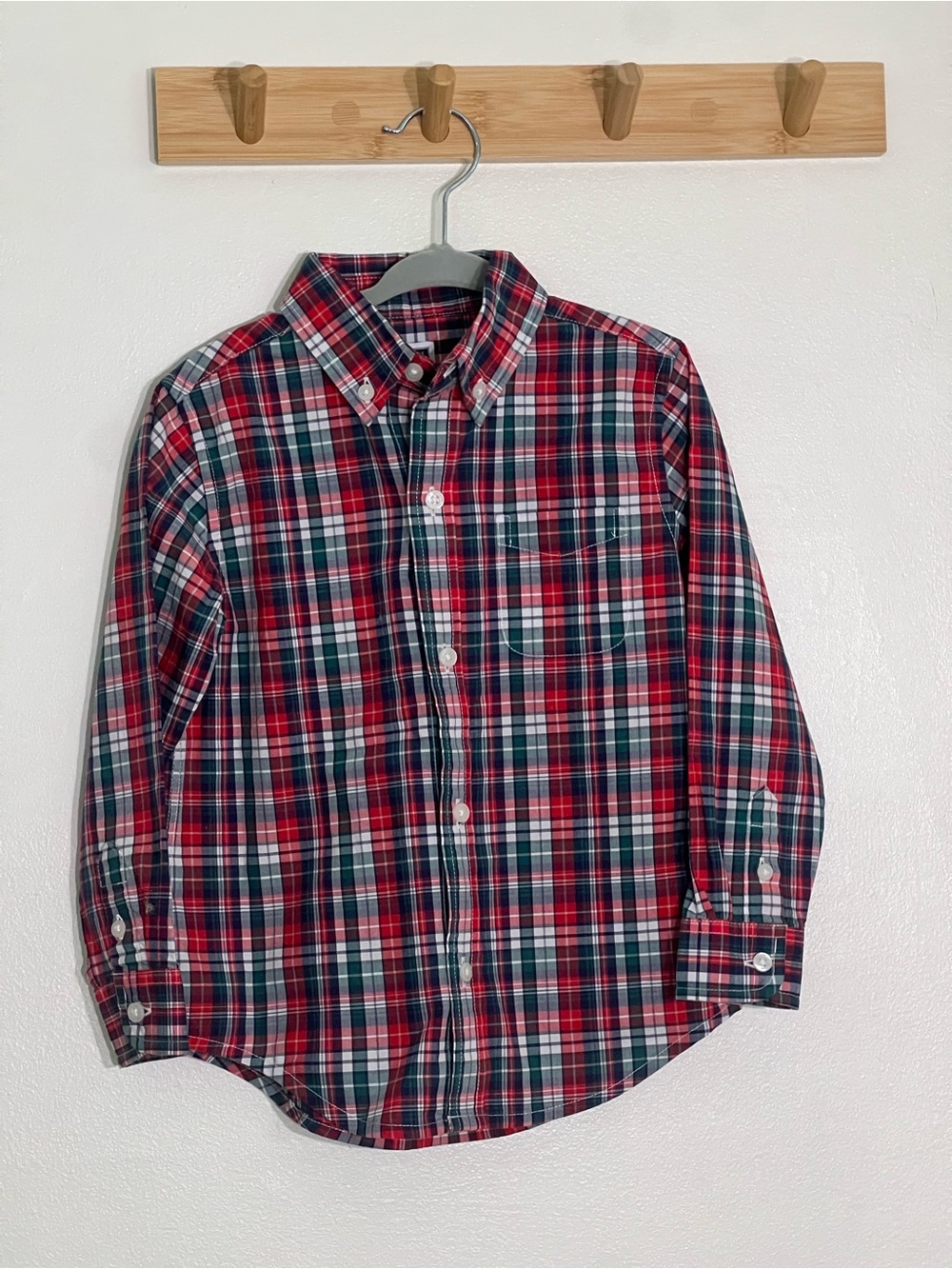 Janie and Jack boy Red, navy, Green & White Plaid Button-Down holiday Shirt 3T